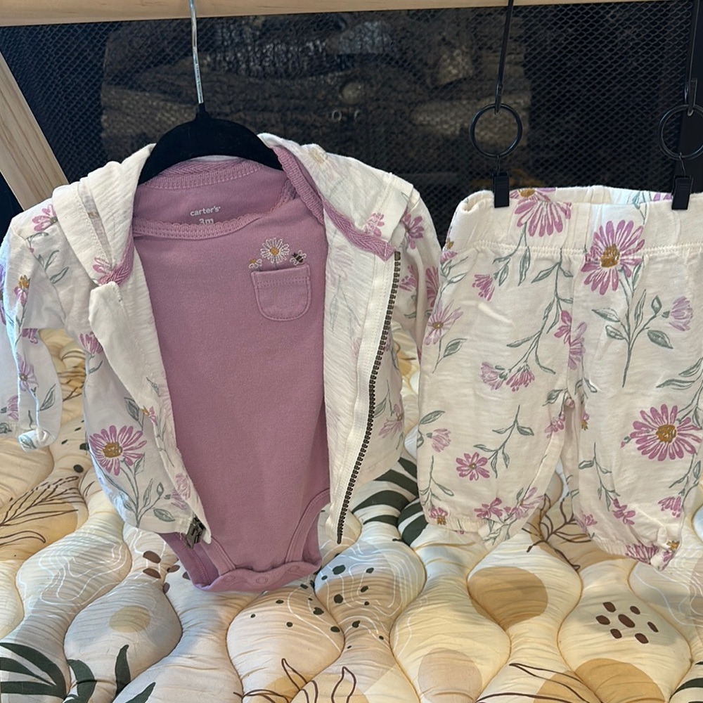 Carter's Floral Hoodie and Onesie Set in Purple and White